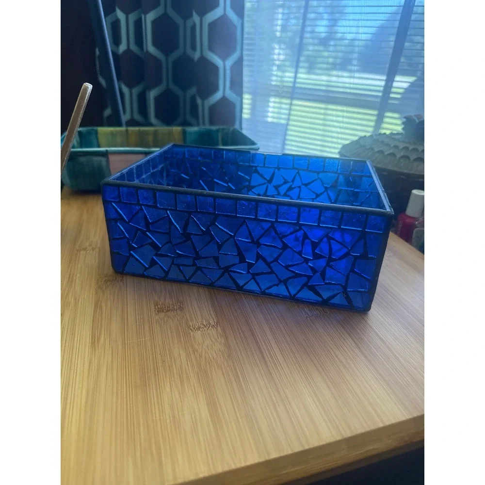 Faux stained glass vanity dish tray 8.5x 5.5 x3.5 inches